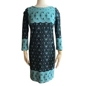 TAYLOR | Blue Black Colorblock Sheath Dress Size 8 Bracelet Sleeve Office